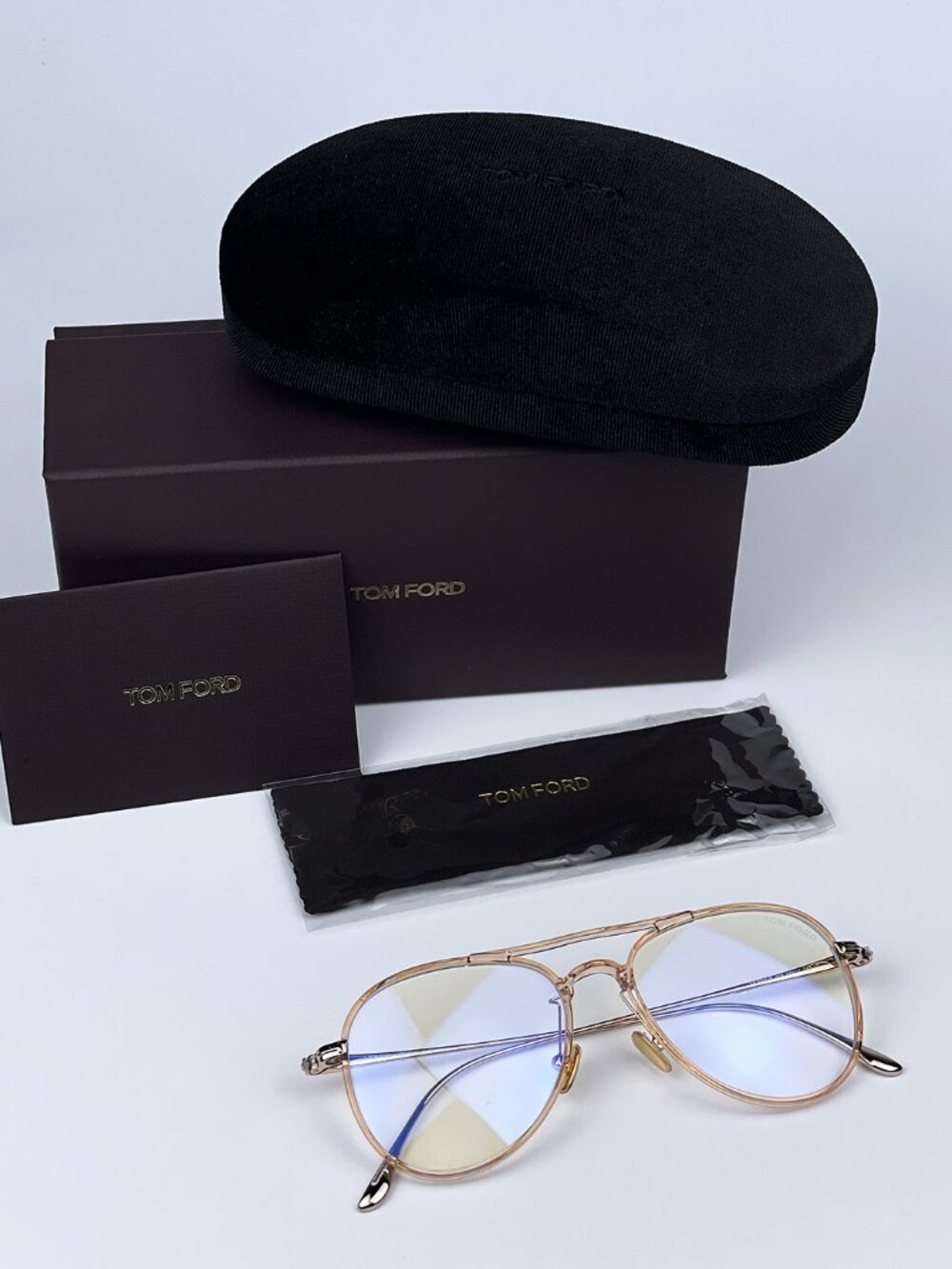 NEW Tom Ford FT5666-B/O 074 Light Rose Gold Blue Block Unisex Pilot Eyeglasses